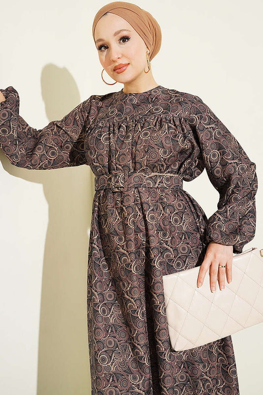 Robe Longue À Motifs Vintage Couleur Poudrée