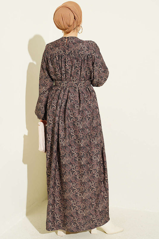 Robe Longue À Motifs Vintage Couleur Poudrée