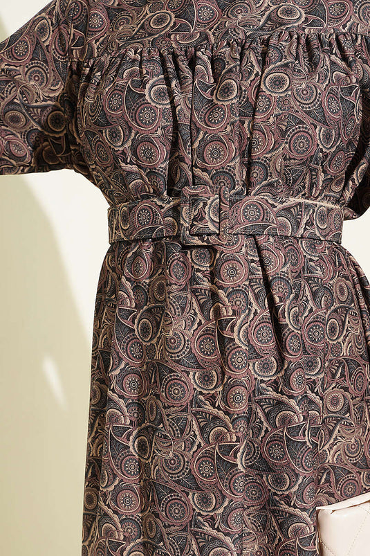 Robe Longue À Motifs Vintage Couleur Poudrée
