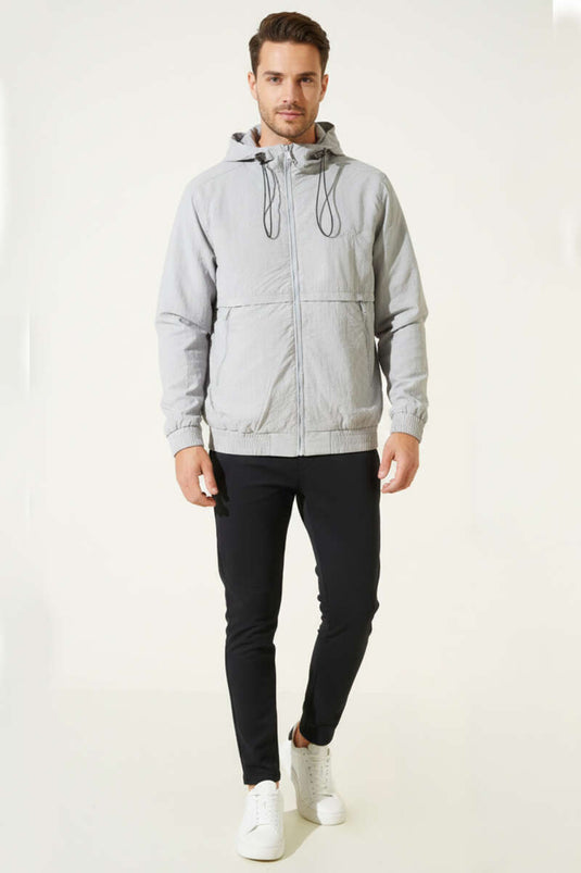 معطف رجالي موسمي بجيب بسحاب رمادي
