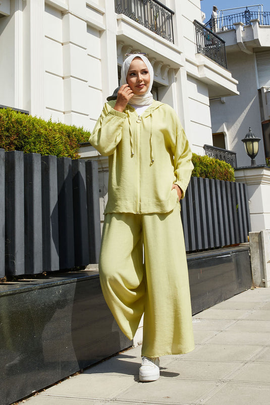 Ensemble deux pièces à capuche et fermeture éclair, vert pétrole