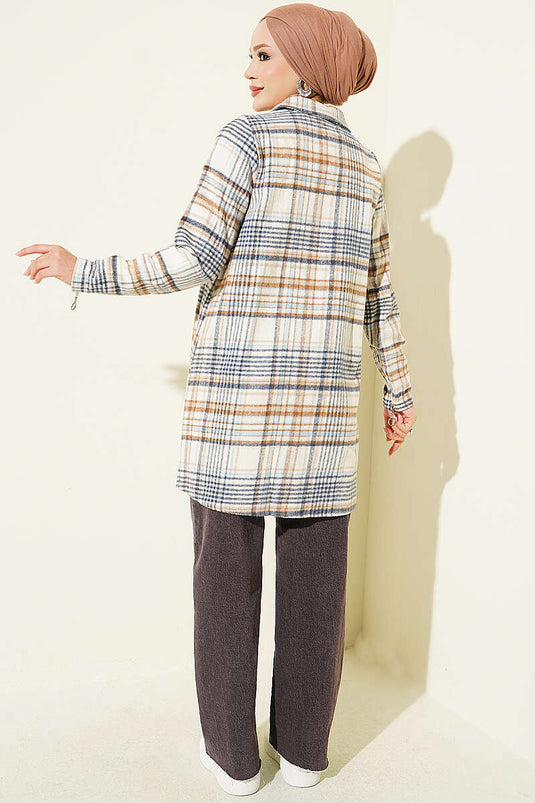 Cardigan In Flanella Con Zip Beige