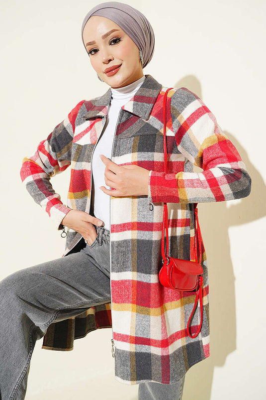 Gilet En Flanel À Fermeture Éclair Rouge