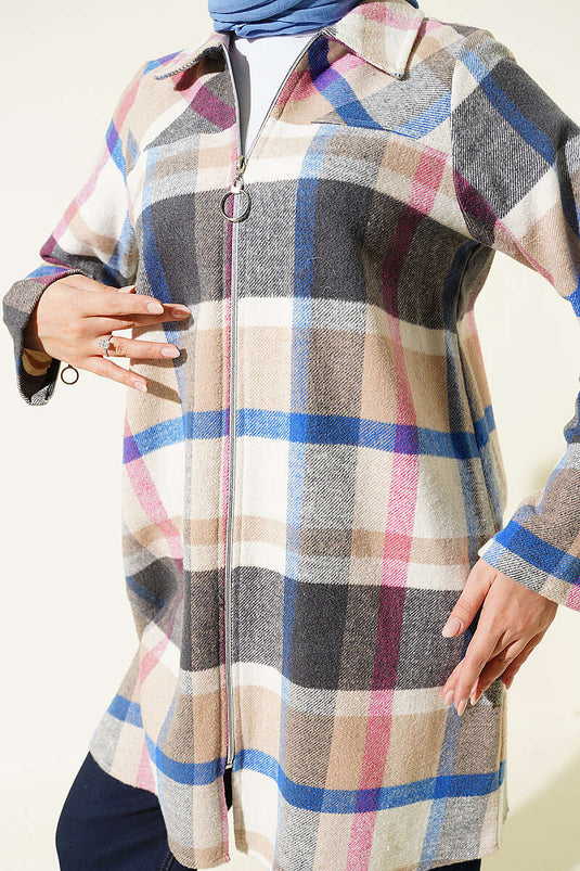 Giacca Camicia In Flanella Con Zip Blu