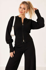 Ensemble Tricot Sans Doigts Avec Fermeture Éclair Noir