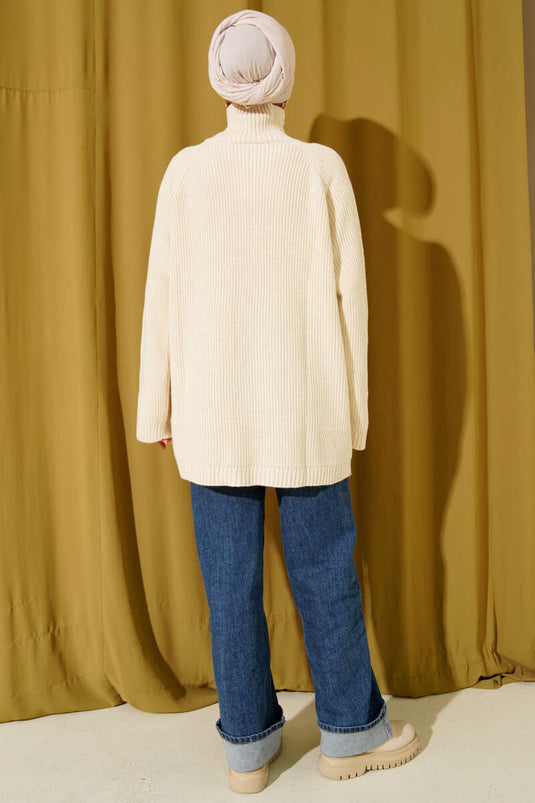 Zipper Detailed Knit Tunic Beige