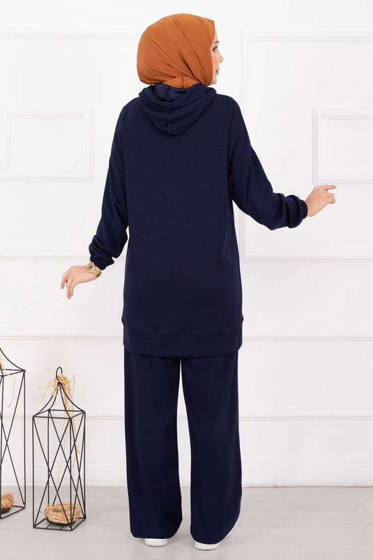 Ensemble voilé à capuche à col zippé bleu marine