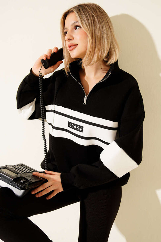 سترة رياضية سوداء مطبوعة بثلاثة خيوط، بسحاب أمامي، إصدار عام 1994