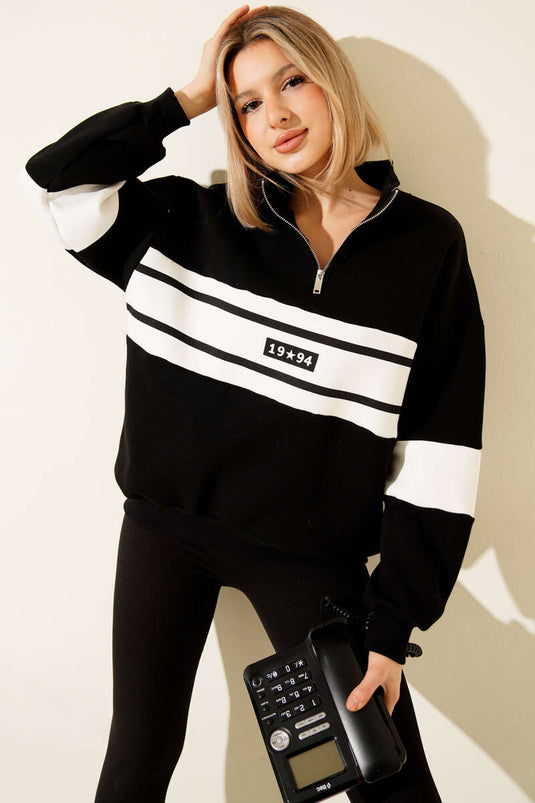 Sudadera negra con cremallera y estampado de tres hilos de 1994