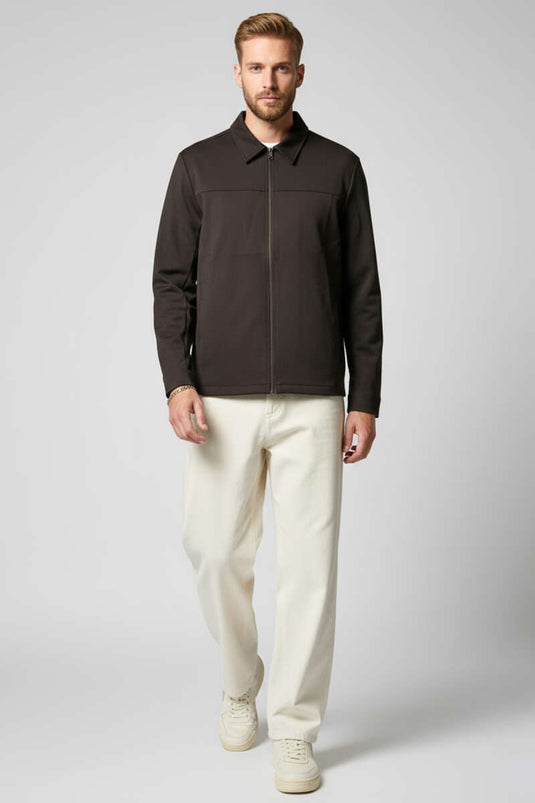 Fermuarlı Basic Erkek Ceket Acı Kahve