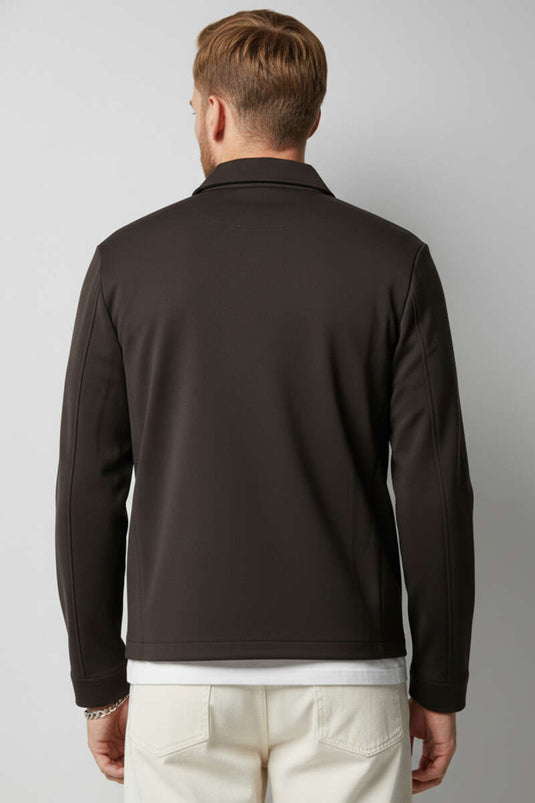 Fermuarlı Basic Erkek Ceket Acı Kahve