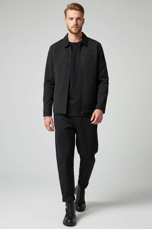 Fermuarlı Basic Erkek Ceket Siyah