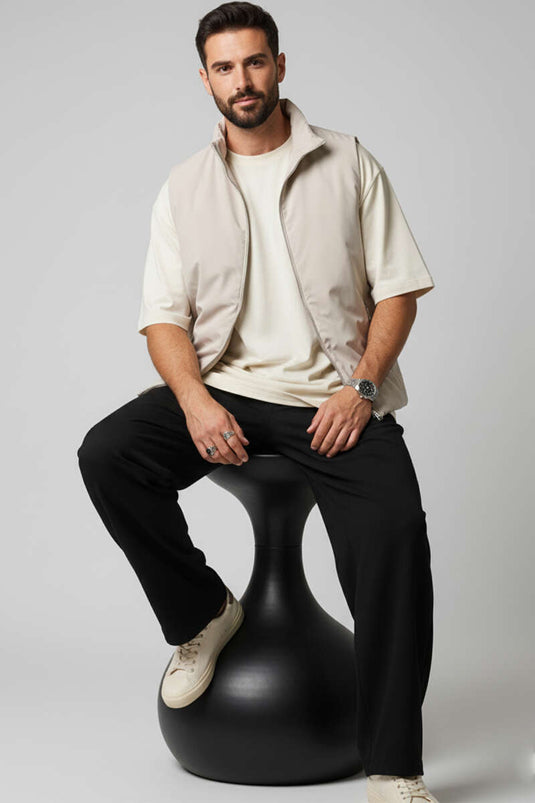 سترة رجالية أساسية بسحاب، بيج