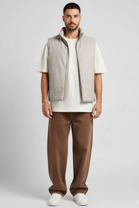 Men's Basic Vest with Zipper, Grey