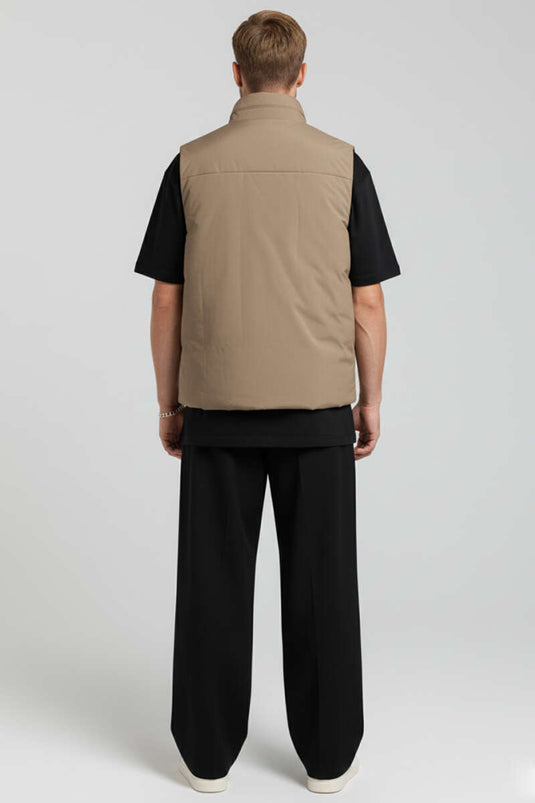 سترة رجالية أساسية بسحاب، بني