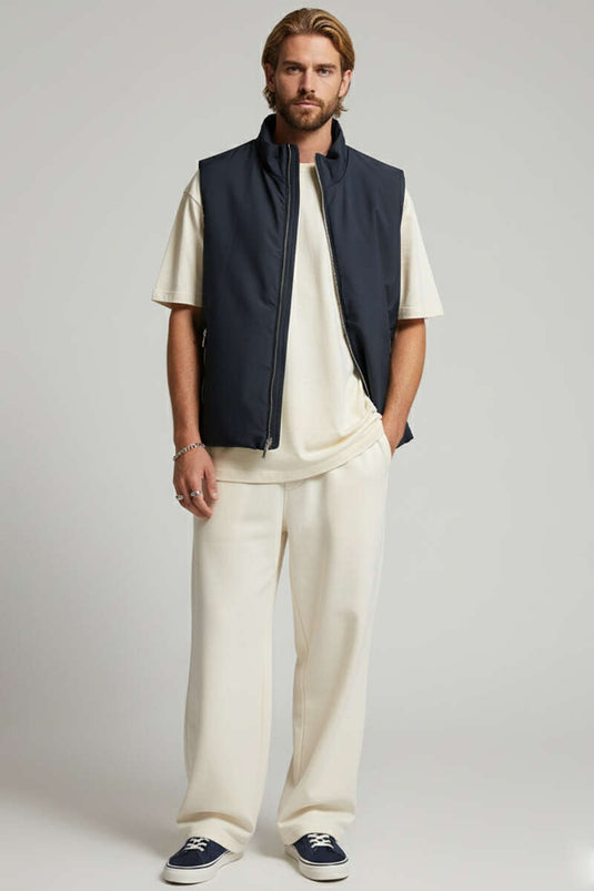 سترة رجالية أساسية بسحاب، لون أزرق داكن