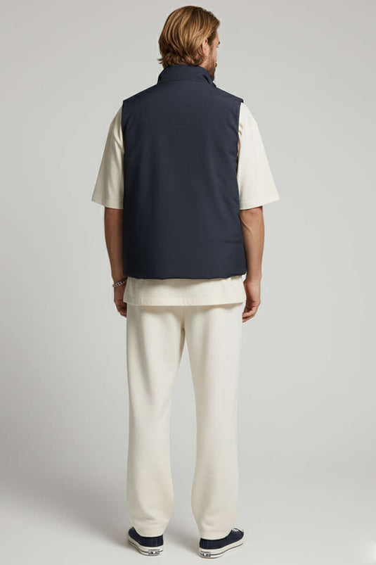 سترة رجالية أساسية بسحاب، لون أزرق داكن