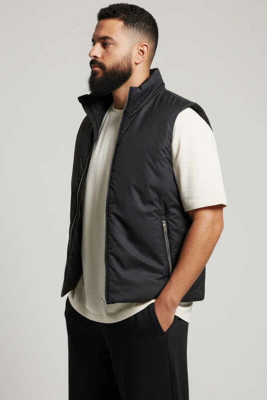 Men's Basic Zippered Vest, Black