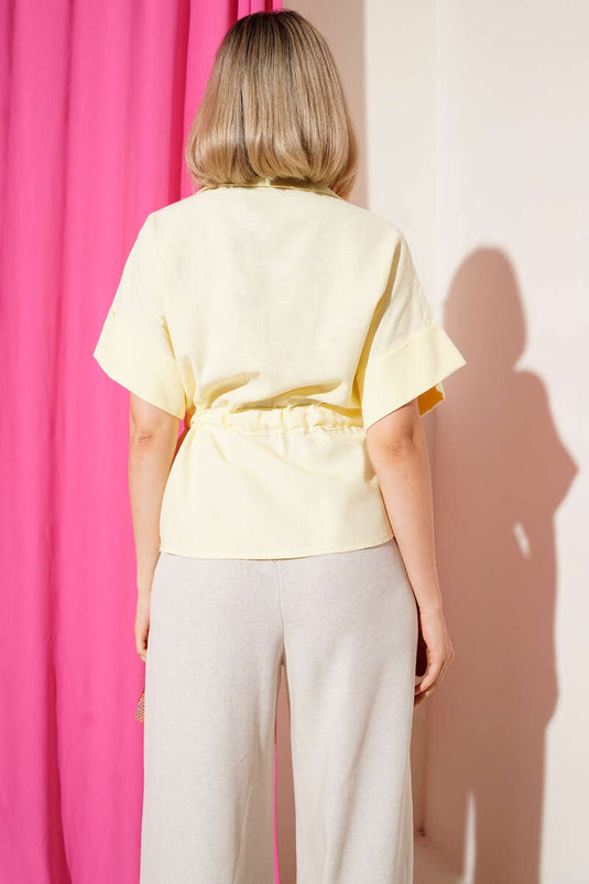 Yellow Zippered Waist Gathered Shirt