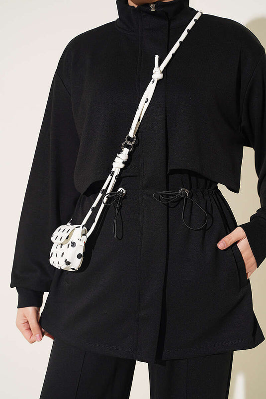 Conjunto De Dos Piezas Con Cintura Elástica Y Cremallera Negro