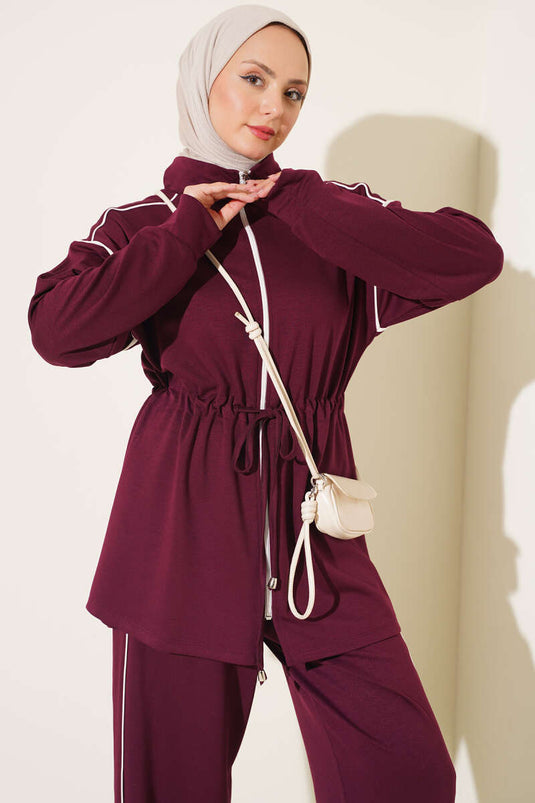 Ensemble De Tunique À Taille Zippée Avec Ceinture Et Embellissements En Mauve