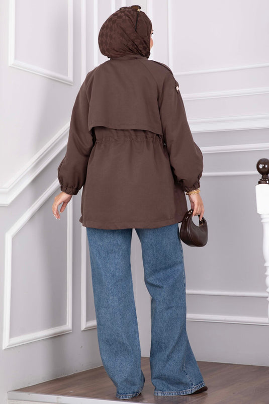 Korte Trenchcoat Met Ritssluiting En Verstelbare Taille In Koffie