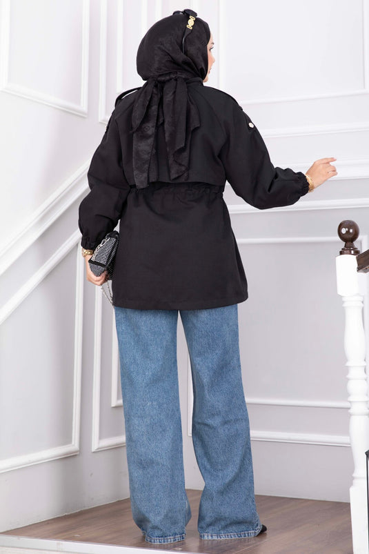 Korte Trenchcoat Met Rits En Verstelbare Taille In Zwart