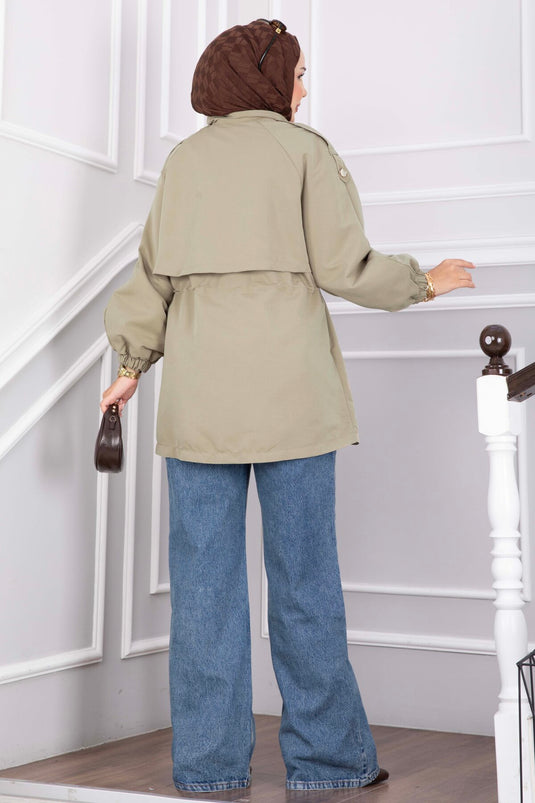 Kort Trenchcoat Met Rits En Verstelbare Taille In Olijfgroen