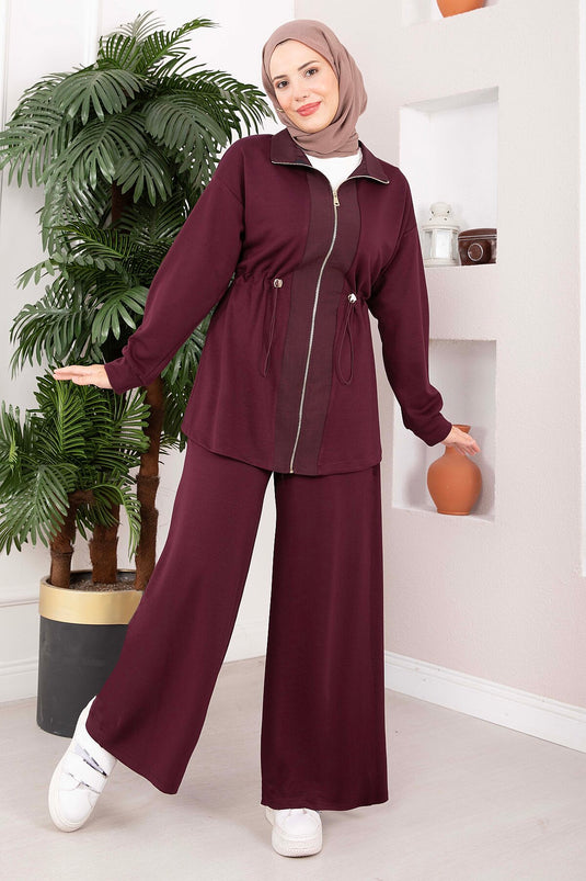 Conjunto De Dos Piezas Oysho Con Cierre Y Cintura Ajustable Burdeos