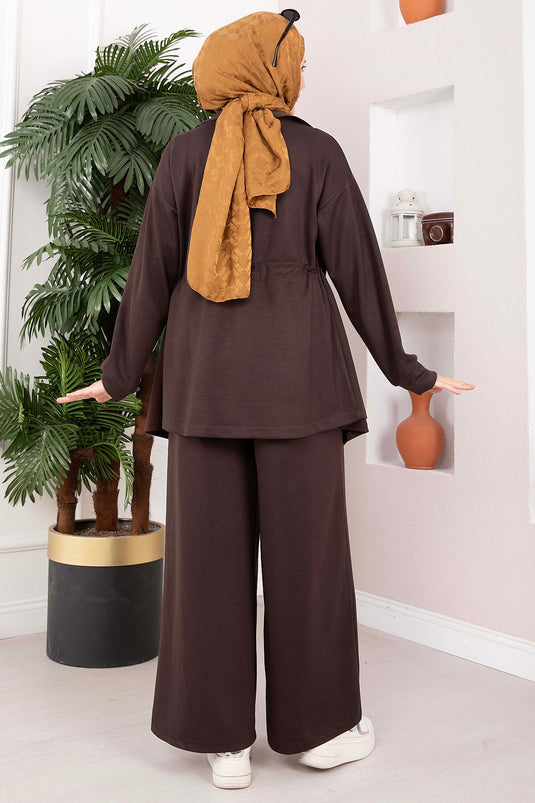 Conjunto De Dos Piezas Oysho Con Cintura Ajustable Y Cremallera En Color Café