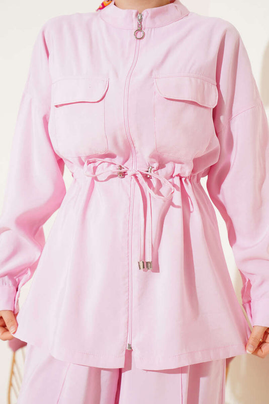 طقم خصر بسحاب مكون من قطعتين باللون الوردي