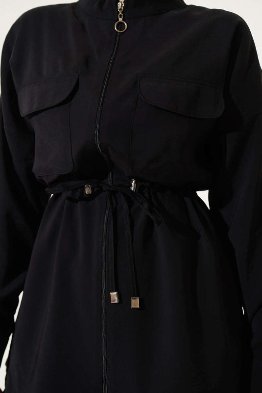 Zippered Waist Tunnel Two Piece Set Black