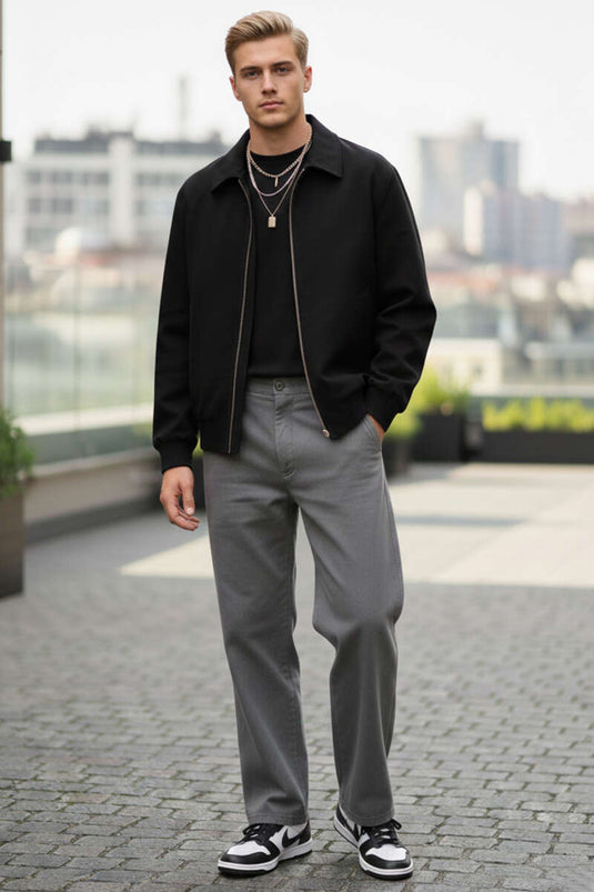 Veste bomber zippée pour homme noire