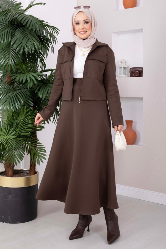Ensemble Veste Zippée Jupe Et Scuba Marron