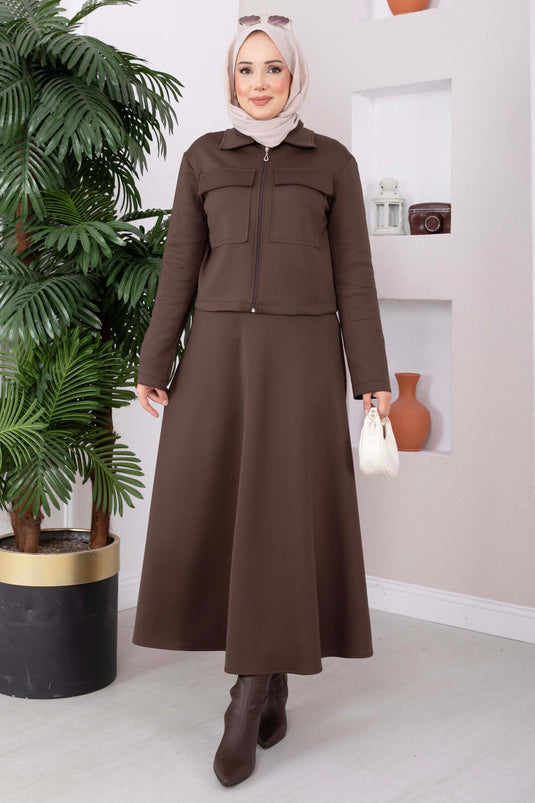 Ensemble Veste Zippée Jupe Et Scuba Marron