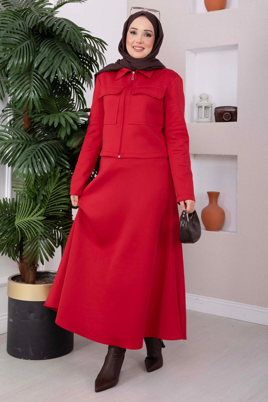 Ensemble Veste Zippée, Jupe Et Scuba Rouge