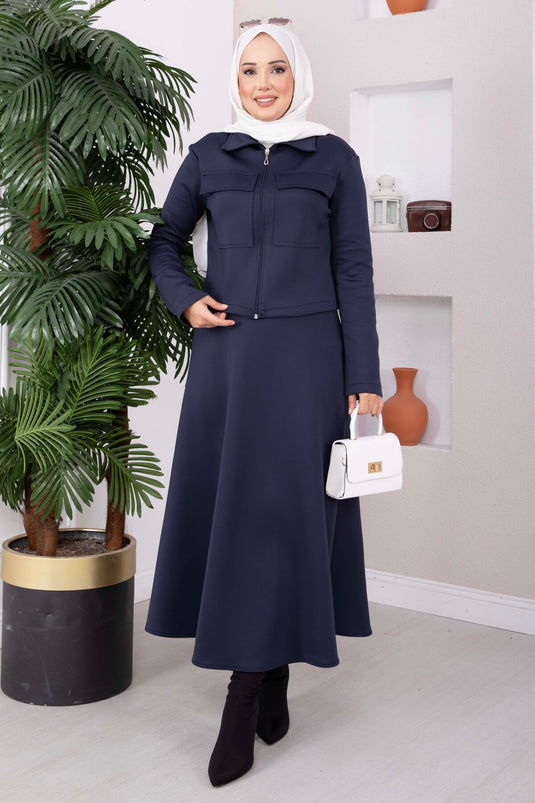 Completo Giacca Con Zip, Gonna E Scuba Blu Navy