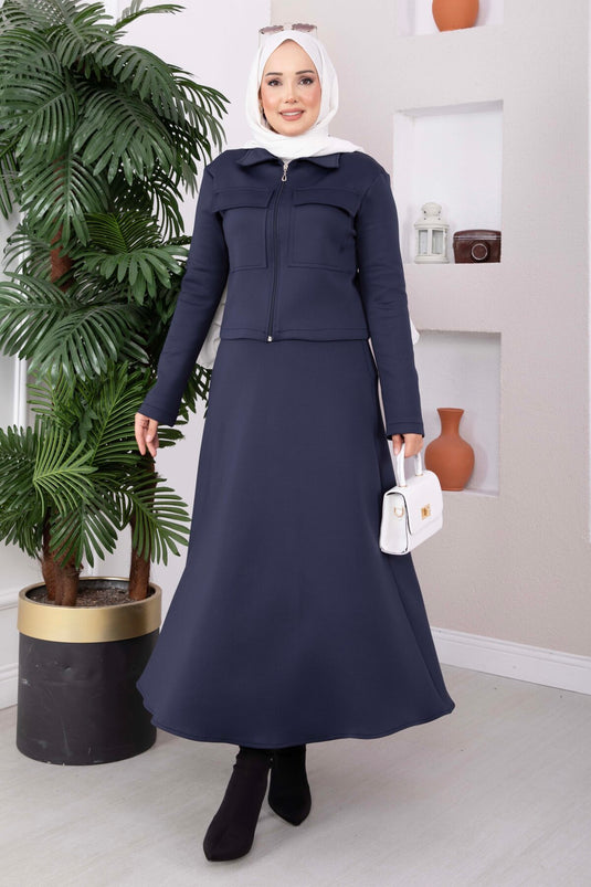 Completo Giacca Con Zip, Gonna E Scuba Blu Navy