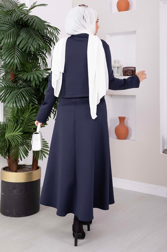 Completo Giacca Con Zip, Gonna E Scuba Blu Navy