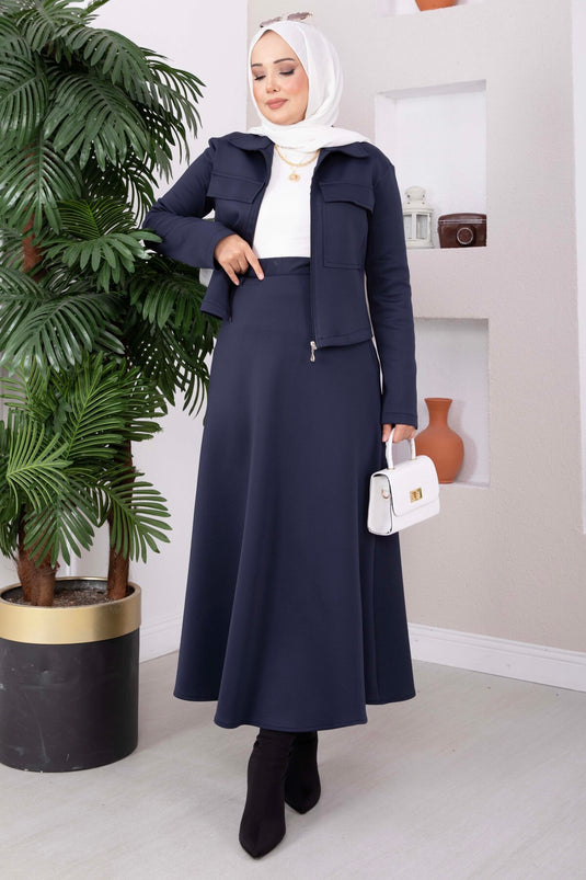 Completo Giacca Con Zip, Gonna E Scuba Blu Navy