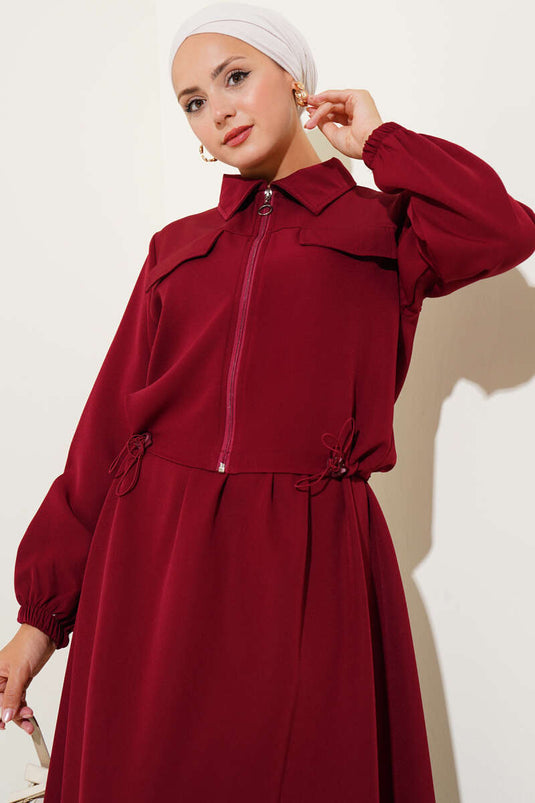 Fermuarlı Cep Kapaklı Etekli Dabıl İkili Takım Bordo