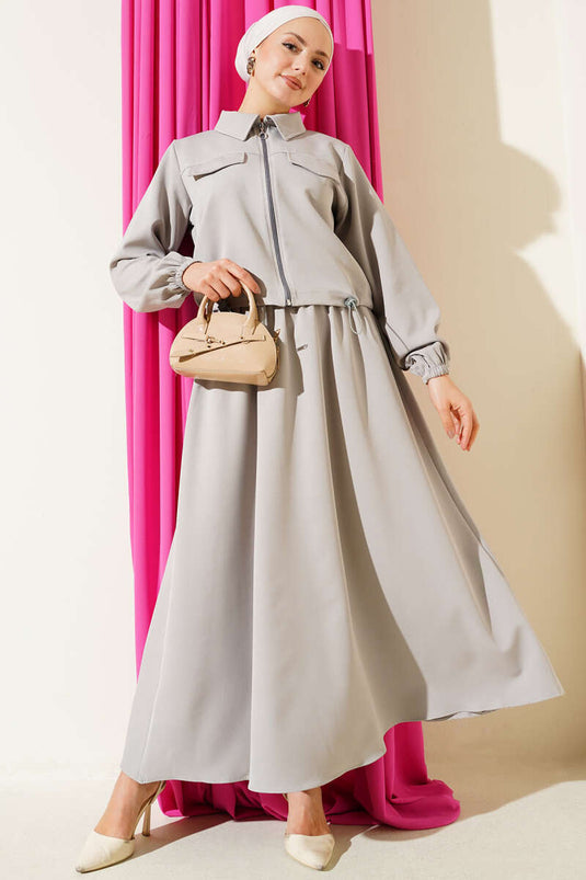 Ensemble double avec jupe à poche zippée et rabat gris