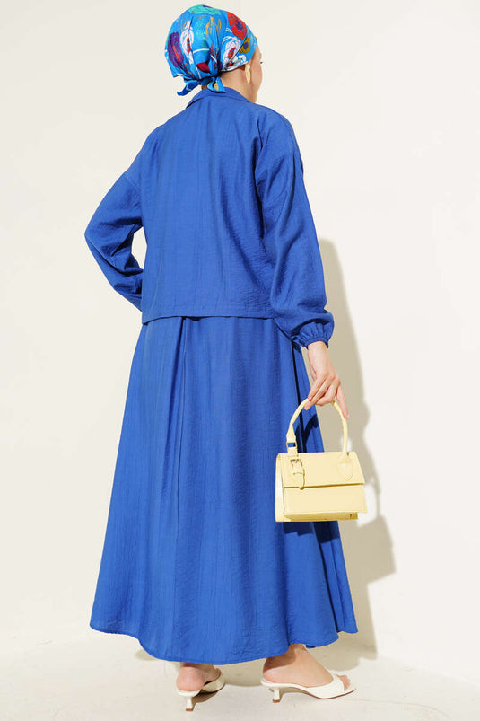 Zippered Pocket Flap Skirted Two Piece Suit Saxe