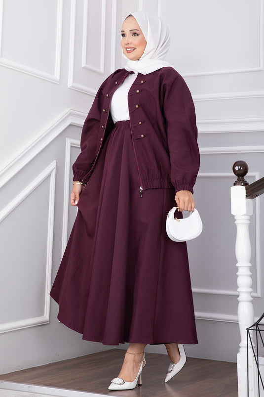 Completo Giacca Con Zip E Gonna In Malva
