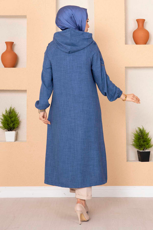 Langes Hijab-Cape mit Reißverschlusstasche Indigo