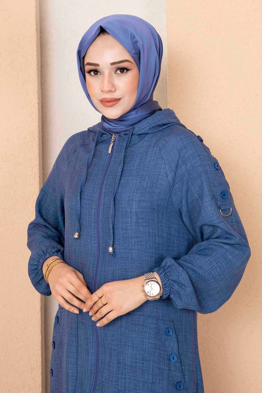 Langes Hijab-Cape mit Reißverschlusstasche Indigo