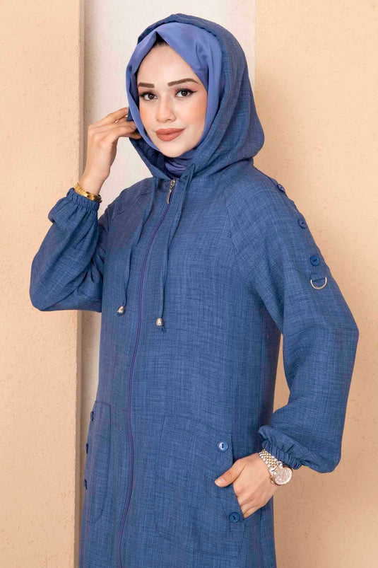 Langes Hijab-Cape mit Reißverschlusstasche Indigo