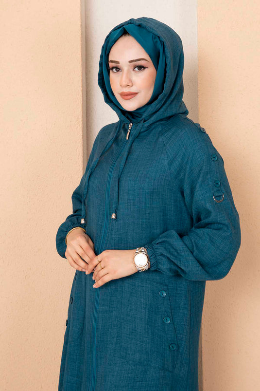 Long Hijab Cape with Zippered Pocket Petrol