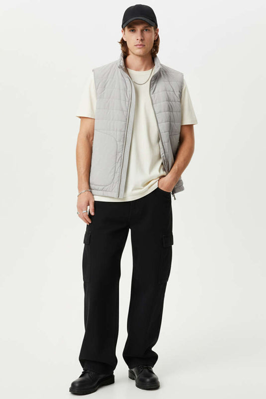 Men's Vest with Double Zipper Pockets, Beige