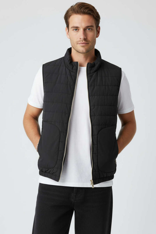 Men's Vest with Double Zipper Pockets, Black